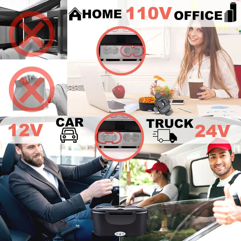 HeatMate 80W Electric Lunch Box – Leakproof, 1.5L/1.8L, Portable with Cutlery Bag